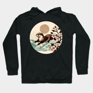 Aquatic Animal Vintage Sunset Art Floral Japanese Otter Hoodie